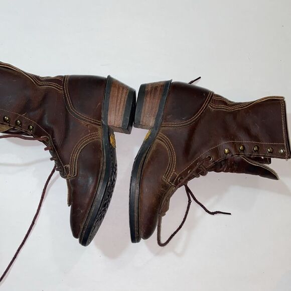 VTG,Vibram Resist-Oil No-Mark Brown Leather Boots with Lace-Up Design Size 6.5 M - Picture 4 of 11